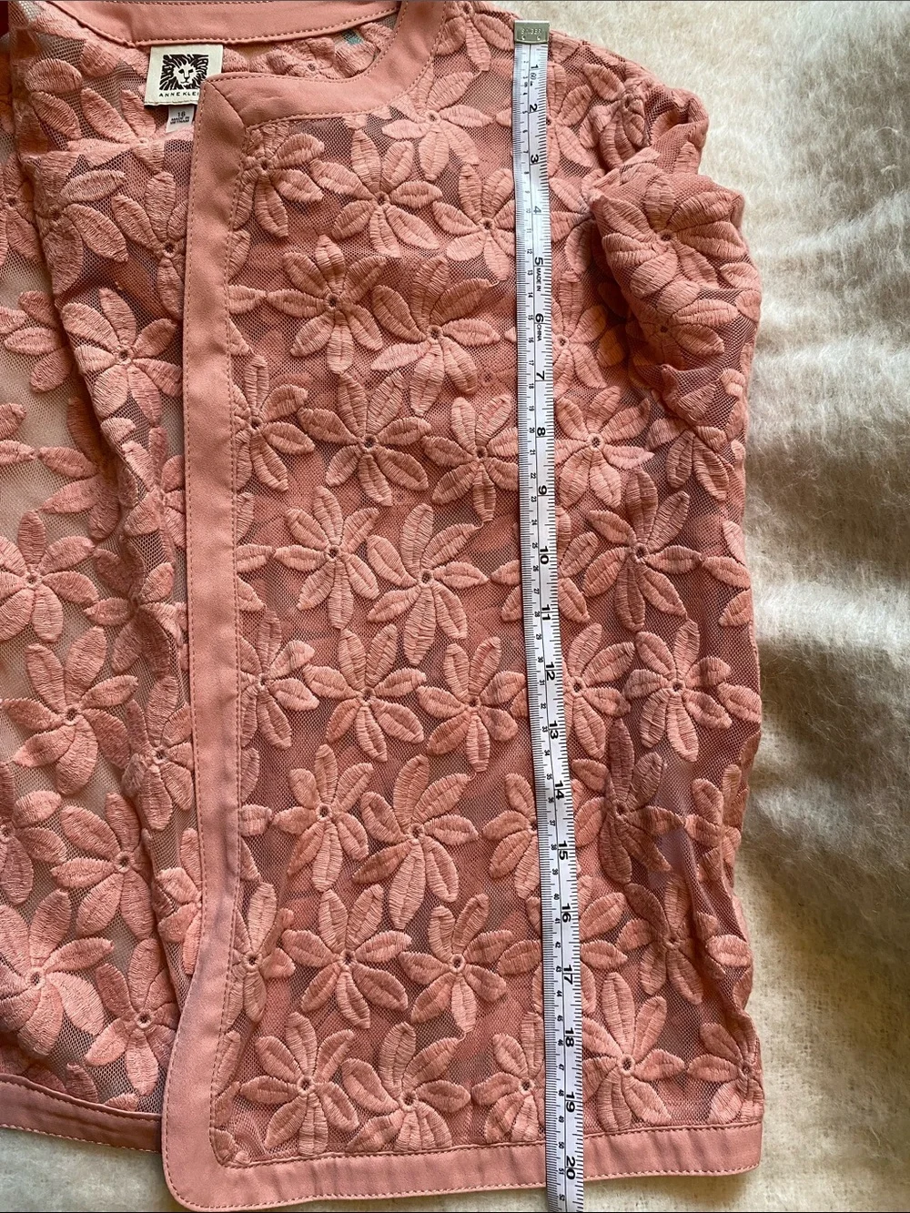 Anne Klein Women’s Pink PEACHY Floral Lace Open-Front Jacket Size 16 NWT - Picture 10 of 10